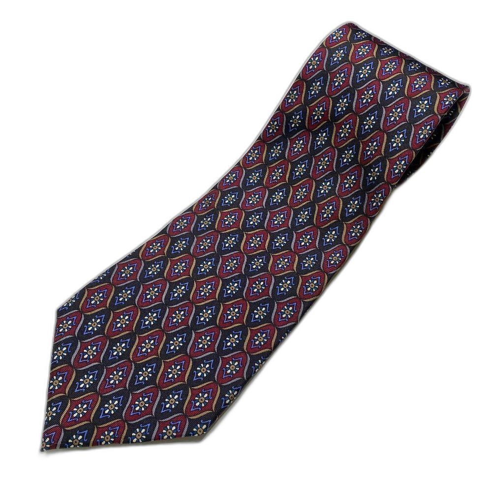 Stafford Black Maroon Purple Geometric Print 100% Silk Men's Neck Tie 4" x 60"